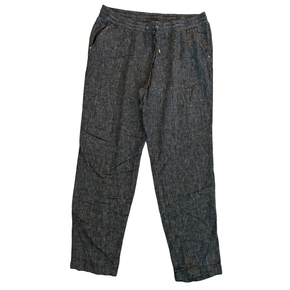 Ellen Tracy Womens Black White Linen Blend Drawstring Tapered Ankle Pants Size L